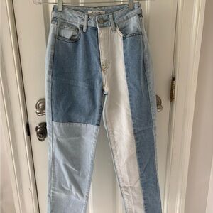 PacSun Blue and White Straight Leg Jeans with Two-Tone Design